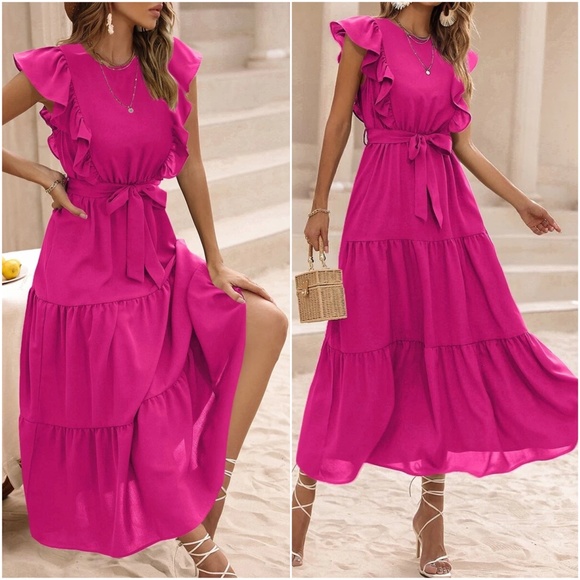 Boho Butterfly Sleeve Ruffle Maxi Dress - Picture 4 of 7